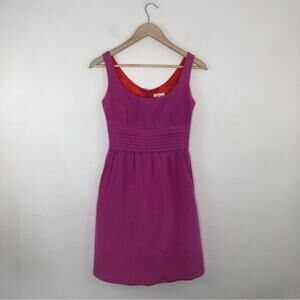 Shoshanna Scoop Neck Fit & Flare Fuchsia Pink Orange Lined Cocktail Dress Size 8